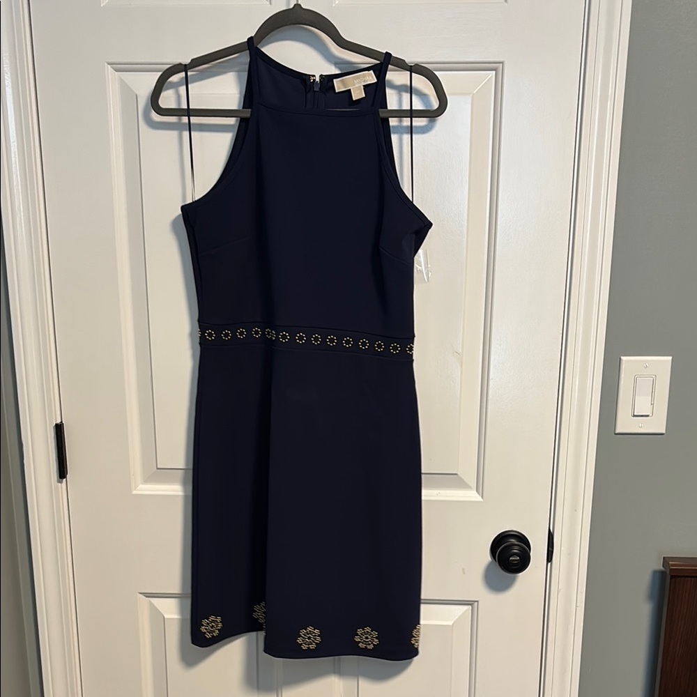 Michael Kors Navy Blue Dress with Gold Accents